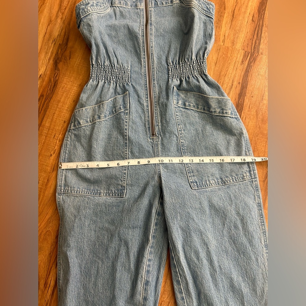 Madewell Petite Denim Zip Smock-Waist Jumpsuit Baisley Wash Womens SP - Picture 12 of 14